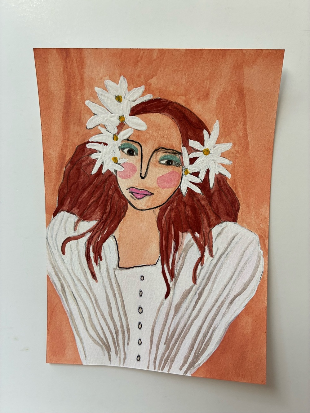 Hand-Painted Woman Floral Portrait Watercolor Art